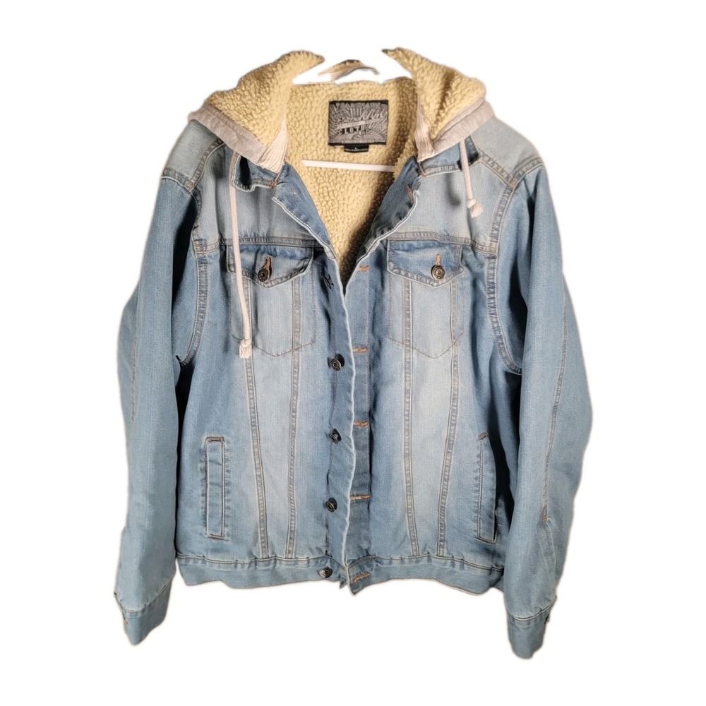 Brooklyn Cloth Jacket Mens Large Sherpa Denim Hooded Cabincore Barncore Gorpcore